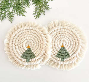 Mayorista de alta calidad hecho a mano macramé algodón posavasos con patrón de árbol de pino regalos regalo de Navidad decoración de vacaciones - Product Image 4