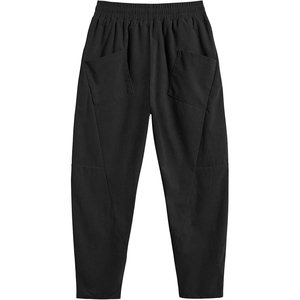 Pantalon court en velours côtelé pour homme Sarouel en coton et lin avec cordon de serrage Taille moyenne Tissage non tissé Plage ample avec poches lavées - Product Image 4