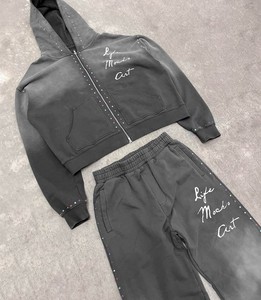 2025 tendance 100% coton de haute qualité prix de gros hommes deux pièces ensemble Jogging Logo personnalisé mode Sport fermeture éclair survêtement - Product Image 5