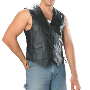 Chaleco de cuero sin mangas de moda de talla grande para hombre, Chaleco de cuero de moto para hombre, chaleco de cuero de vaca - Product Image 2