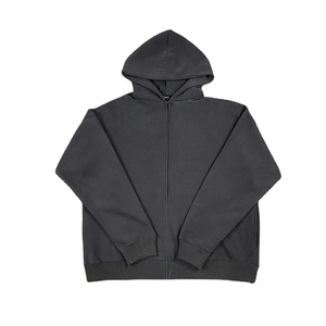 เสื้อสเวตเตอร์สีเทาทรงหลวมลำลองมีฮู้ดมีซิป6ซิปสีทึบผ้าหนักสำหรับผู้ชายผู้หญิง - Product Image 5