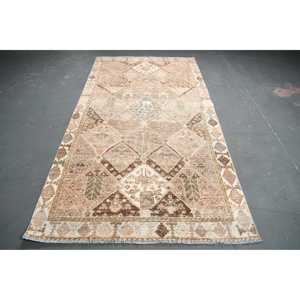 4.7x9.3 ft Large Vintage Turkish Rug, <b>Brown</b> Floral <b>Wool</b> Rug - Product Image 1
