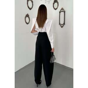 <b>Black</b> Pleated <b>Satin</b> <b>Trousers</b> - <b>Black</b> - Product Image 5