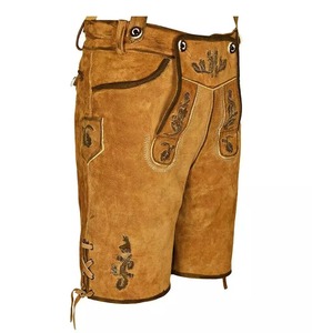 Pantalones cortos bávaros informales personalizados del fabricante dorado, nuevas prendas de tela de cuero genuino Lederhosen de gamuza genuina - Product Image 4