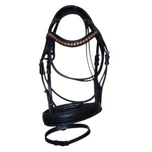 Elegante personalizado Snaffle Horse Brida Set Cuero Acero inoxidable Hebilla Piedras de cristal Ecuestre Moda Noseband Brow Band - Product Image 1
