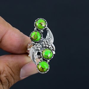 Anello in Rame Verde Turchese, <span class=keywords><strong>Argento</strong></span> Sterling <span class=keywords><strong>925</strong></span>, Anello Artigianale con Gemma, Gioiello di Design, Regalo per Donne, Fidanzate, Lei - Product Image 5