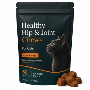 Masticables <span class=keywords><strong>Extra</strong></span> Fuertes para Cadera y Articulaciones de Gatos con MSM, Condroitina y Glucosamina, Soporte para la Movilidad Felina, Bocaditos Suaves, Frasco de 60 Unidades - Product Image 1