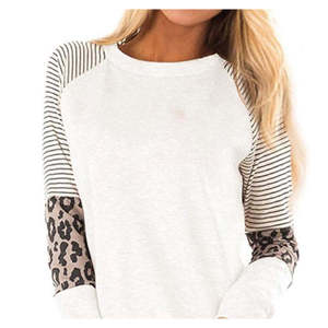 Frankie & Pop <b>Women's</b> Casual Crew Neck <b>Long</b> <b>Sleeve</b> Stripes Raglan Leopard Print <b>Top</b> <b>White</b> Size Small - Product Image 3