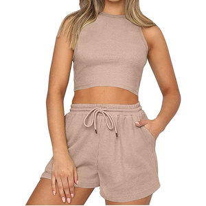 Nuevo Conjunto de camiseta sin mangas y pantalones cortos para mujer, talla XL, alta calidad, algodón Premium, poliéster, patrón sólido, superventas - Product Image 1