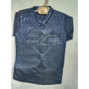 Conjunto de Ropa Étnica de Algodón de Secado Rápido para Niños, Kurta Pajama con Chaleco, Estilo Moderno y de Alta Calidad, para Fiestas, para Todas las Temporadas - Product Image 1