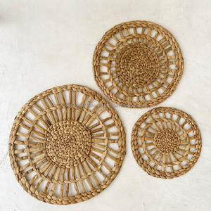 Manteles de mesa con pajitas trenzadas tejidas Vintage, manteles individuales redondos de jacinto de agua, decoración de pared Natural, artículos para el hogar en embalaje de cartón - Product Image 2