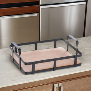 Top Selling Stainless Steel <b>Black</b> Coated <b>Basket</b> With Wooden Bottom Latest Design New Arrival Wrought Iron Wooden Base - Product Image 2