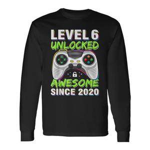 T-shirt à manches longues pour garçons, thème jeu, 6e anniversaire, niveau 6 débloqué, génial depuis 2020, catégorie de produits : T-shirts promotionnels - Product Image 1