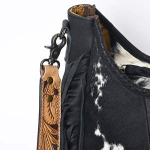 Nouveau Sac à Main Femme Tendance Bohème Western en Cuir Véritable avec Fourrure, Couleur Personnalisable, Pompon, pour Usage Quotidien Décontracté Automne - Product Image 3
