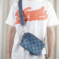 Tas selempang wanita uniseks, Set tas selempang wanita gambar timbul Denim trendi dengan dompet Mini dan tas selempang modis