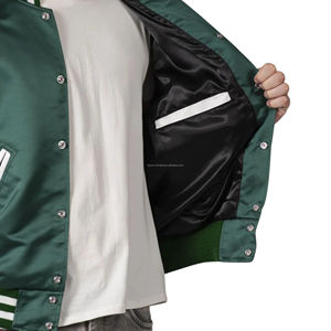 Chaqueta Varsity Ligera de Satén Ecológico con Parches, Estilo Retro Brillante para Hombre, Uniforme de Equipo Americano, Suministro al por Mayor Personalizado - Product Image 6
