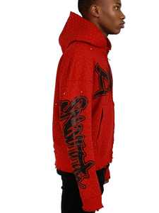 Custom Logo Wholesale Oversized <b>Black</b> Zipper Hoodie for <b>Men</b> 100% Cotton High Quality GSM Streetwear Allover Rhinestones Hoodie - Product Image 3