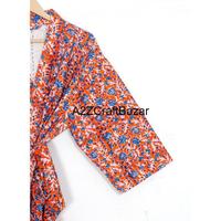 Veste matelassée tissée respirante à imprimé floral rayé pour femme, grande taille, en coton, coupe kimono décontractée