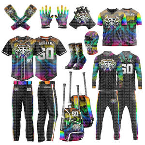 Ensemble de baseball COLORFULL, vente en gros, couleur personnalisée, impression numérique, antibactérien, respirant, uniforme de baseball, gants, sac - Product Image 1