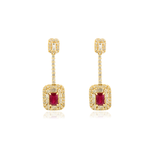 Explora accesorios de boda diseño único rubí natural y pendientes de gota de diamante sólido 14K oro amarillo regalo de aniversario - Product Image 1