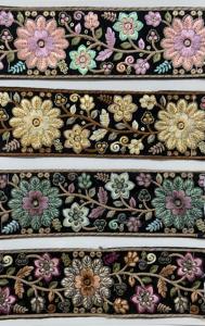 Encaje bordado floral negro elegante con detalles intrincados, perfecto para crear vestidos de novia sofisticados, ropa de noche - Product Image 3