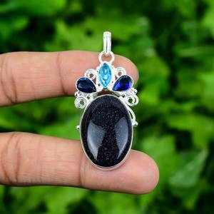 Bijoux pendentif classiques pour femmes, style bohème en argent, bijoux en argent sterling 925, pierre précieuse en pierre de soleil, pendentif fait à la main, cadeau pour femme - Product Image 4