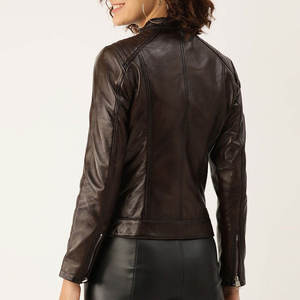 Veste en cuir véritable tendance pour femmes à forte demande Automne Imperméable Respirante Coupe-vent Fermeture éclair avant Manches longues Doublure en polaire - Product Image 3