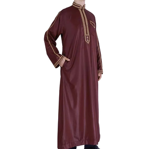 Jubbah pour homme, dernier design, respirant, couleur unie, mode islamique, col rond, Thobe / Thawb, uni, teinture unie, pour adultes, respirant - Product Image 1