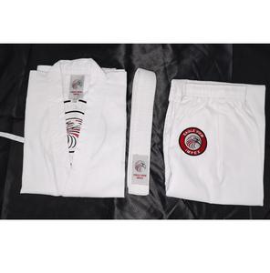 Uniforme léger de pratique d'arts martiaux à prix réduit d'usine de vêtements de sport de karaté en poly coton blanc avec ceinture de pantalon étiquetée - Product Image 1