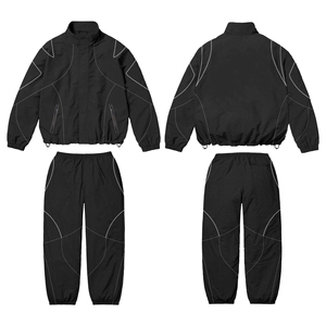 Ensemble deux pièces pour homme STITCHMODE, survêtement vintage zippé, taille plus, bande réfléchissante, survêtement en nylon à sublimation, coupe-vent - Product Image 4