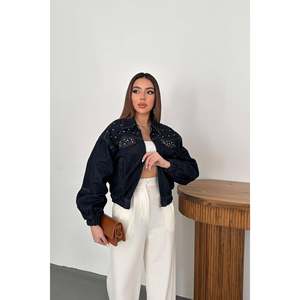 Short <b>Denim</b> <b>Jacket</b> with Blue Stones - Blue - Product Image 2