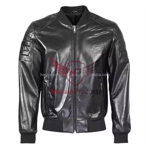 Chaqueta de bombardero de motocicleta de cuero genuino de invierno al por mayor de calidad superior para hombres logotipo personalizado disponible cortavientos de talla grande - Product Image 1
