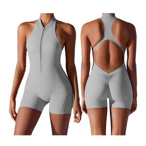 Vente en gros de vêtements de sport pour entraînement de gymnastique Design confortable Combinaison noire à fermeture éclair courte pour yoga pour femmes 2025 Logo personnalisé - Product Image 5