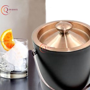 Cuve à boissons en acier inoxydable coulé fini argent avec poignée Présentoir de comptoir Refroidisseur à vin en métal Seau à glace à bière Champagne - Product Image 4