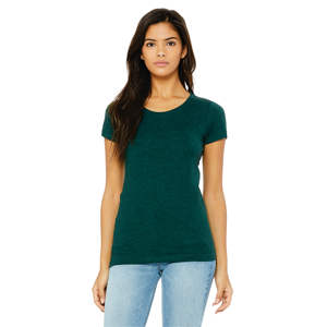 T-Shirt manches courtes femme 50% Polyester 25% Airlume peigné et anneau en coton 25% rayonne 40 simple 3.8 oz émeraude Triblend - Product Image 1
