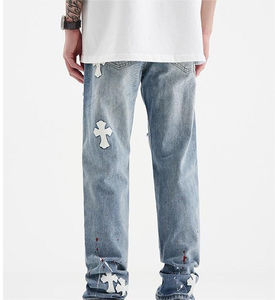 2025 nouveaux hommes en détresse jean croix motif Hip Hop Style respirant décontracté long jean pour printemps hiver haute rue mode - Product Image 6