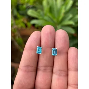 925 Silver Blue Topaz <b>Stud</b> <b>Earrings</b> Gold Plating <b>Emerald</b> Cut Diamond Trendy Moon Heart Animal Star Patterns for Engagement Gift - Product Image 1