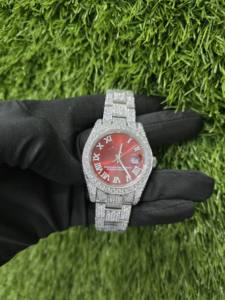 Montre en diamant Moissanite VVS à vente chaude, entièrement automatique, 41 mm, ton rose blanc, luxe, verre glacé, épines noires, montre mécanique - Product Image 4