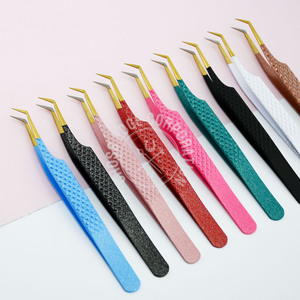 Wholesale Custom Logo Lash Tweezers 45 Degree Fiber Tip Stainless Steel Eyelash Extension Tweezer <b>Glitter</b> Diamond Grip Tool - Product Image 6