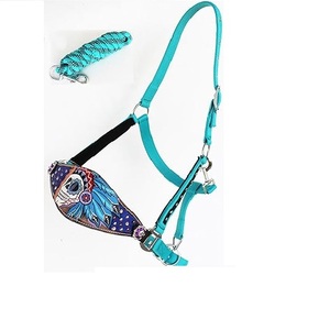 Venta al por mayor Horse Noseband Tack Bronc Cuero tallado a mano Nylon HALTER Tiedown Cuerda de plomo Inglés Saddle Halters DE LA India - Product Image 1