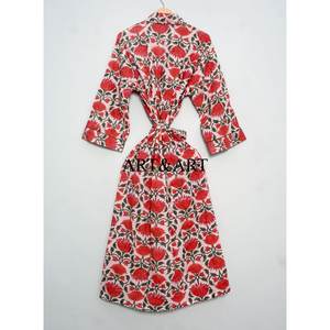 Magnifique Robe de Nuit Longue en Coton Imprimé Sérigraphié, Respirante et Luxueuse, avec Ceinture et Cordon de Serrage, Idéale pour l'Été - Product Image 6