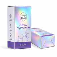 Boîtes d'emballage en papier personnalisées pour flacons de 10 ml, carton holographique arc-en-ciel 350 g/m², pliables, à rabat, pour échantillons, faible MOQ 100 pièces