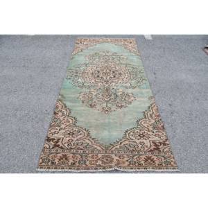 Alfombra turca Vintage verde Beige de 39x94 pies, alfombra grande para sala de estar, diseño único de retazos en respaldo de látex de lana para adolescentes - Product Image 1