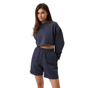 2026 Trendy Drop Shoulder Raw Hem Cropped Girls Sweatshirts Premium Quality <b>100</b>% <b>Cotton</b> Oversized Cropped Sweatshirt Women - Product Image 1