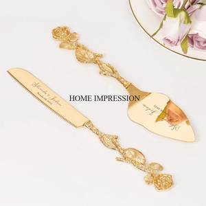 Art créatif moderne Designer fantaisie unique de haute qualité poignées plaquées or serveur de gâteau et couteau de coupe outils fournitures - Product Image 2