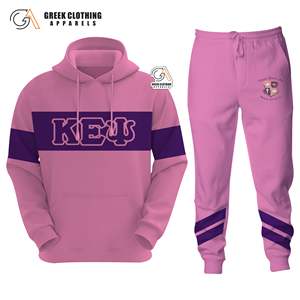 Conjunto Deportivo de Sudadera con Capucha y Pantalones Jogger con Logotipo Bordado de la Hermandad Kapa Epsilon Psi, Color Rosa y Morado, para Mujer, con Letras Griegas - Product Image 3