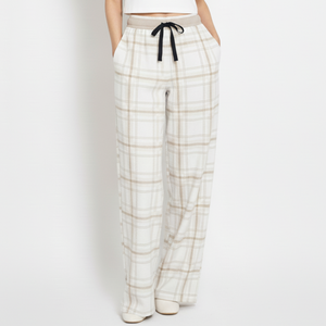 กางเกงลำลองเอวยางยืดสำหรับผู้หญิง ใส่สบาย ระบายอากาศ กันลม คุณภาพดี เป็นมิตรกับสิ่งแวดล้อม เหมาะสำหรับใส่ในบ้านช่วงฤดูหนาว ทรงขากว้าง มีเชือกผูก - Product Image 1