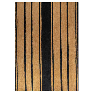 พรมปูพื้นลายทางสีเบจและสีน้ำตาลถักด้วยมือจากเส้นใยปอกระเจาและป่าน สำหรับตกแต่งบ้าน ห้องนั่งเล่น รถยนต์ รุ่น PKJT-147 - Product Image 1