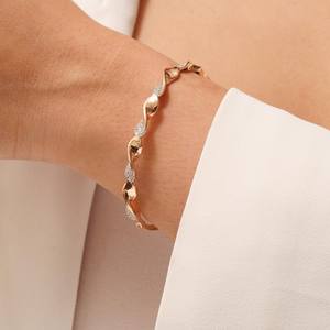 Promise Fine Charm Bracelet con diamantes de laboratorio de corte brillante redondo 14K Gold Charm Party para novia joyería regalo para boda - Product Image 5