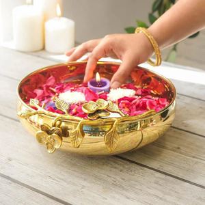 Sacred Serenity Urli Bowl with Floating Flowers for Sacred <b>Spaces</b> Floral Harmony Urli Bowl with Floating Flowers - Product Image 1